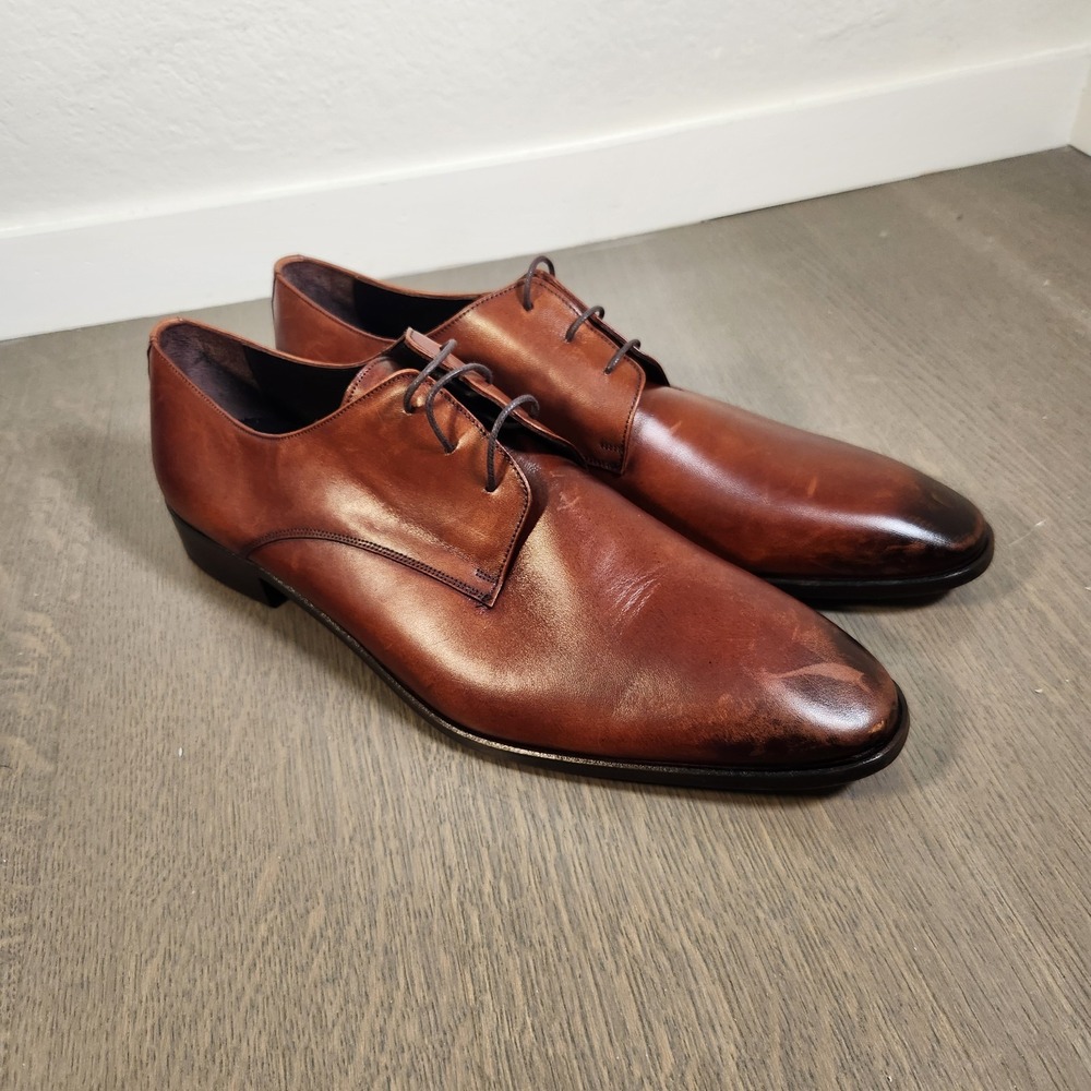 Vellapais Men's Brown Burnished Leather Derby Dress Shoes Size 14 EU 49 48549
